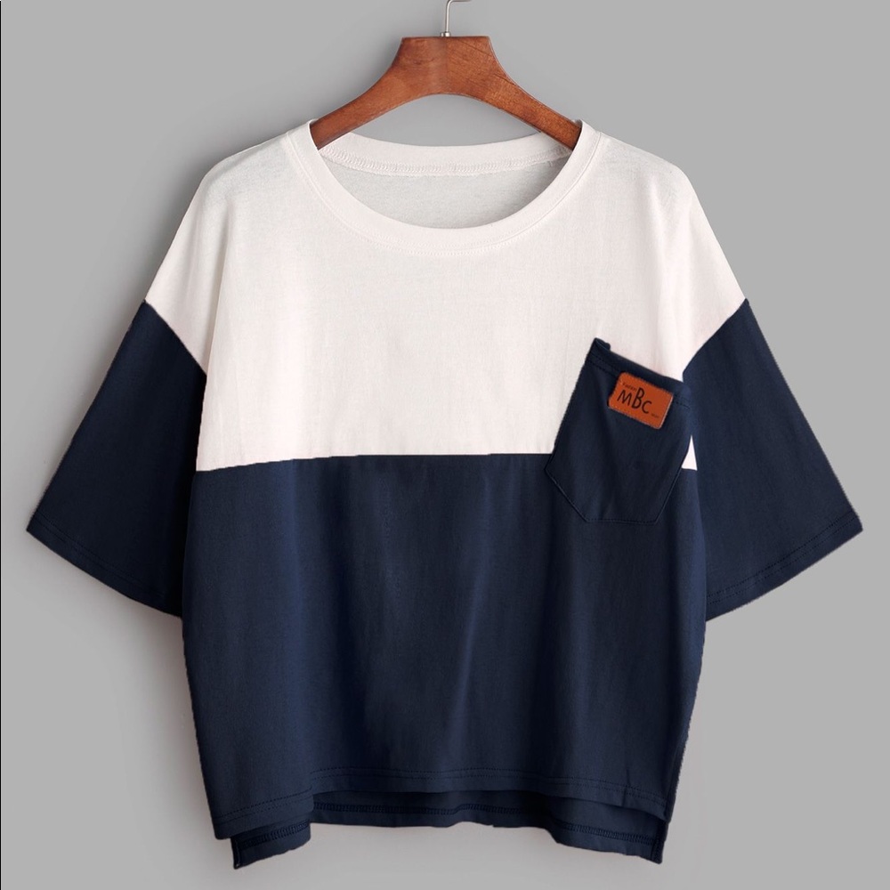 MBC Blue and White Block Color Shirt With Pocket
